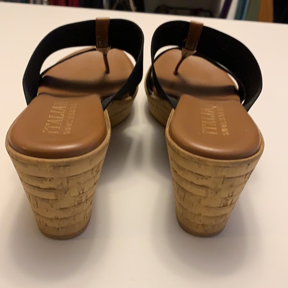 Italian Shoemakers Cork platform slip ons. Black and Tan with Gold accent. - Picture 4 of 5